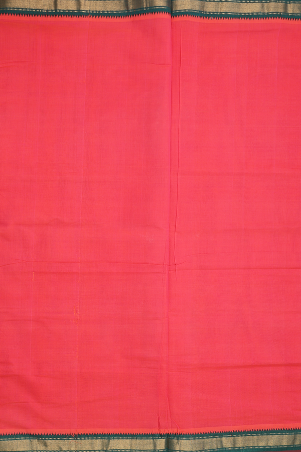 Mangalagiri Cotton Saree In Coral Red With Contrast Border