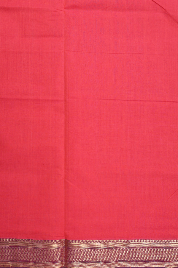 Mangalagiri Cotton Saree In Coral Red With Contrast Border