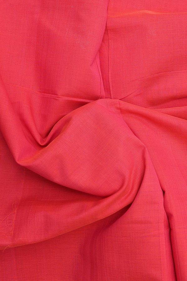 Mangalagiri Cotton Saree In Coral Red With Contrast Border
