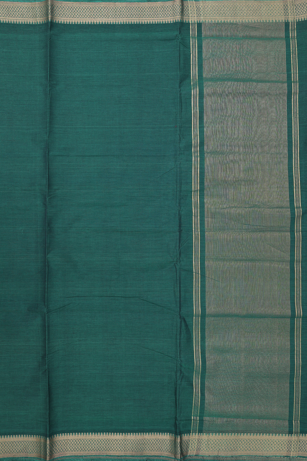 Mangalagiri Cotton Saree In Dark Green With Arai Madam Border
