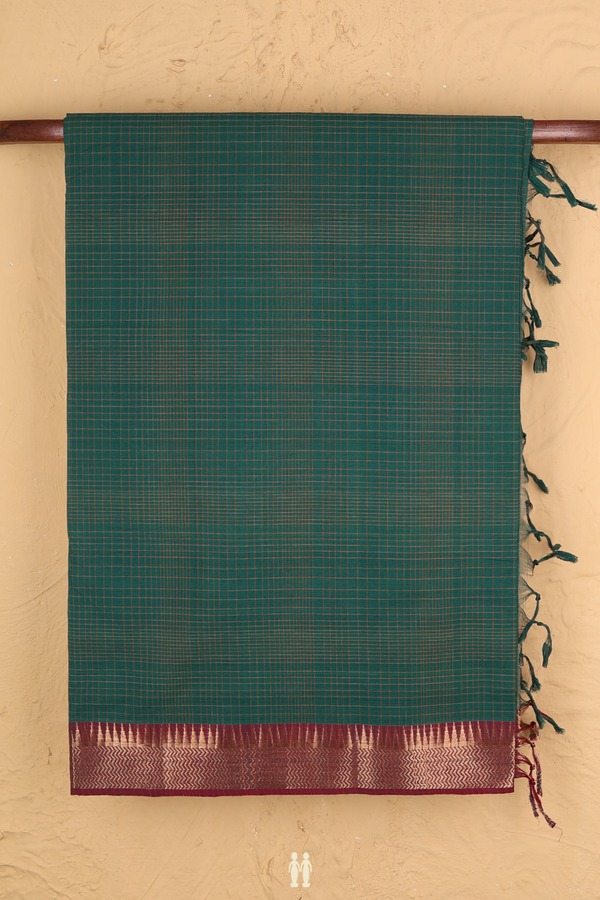 Mangalagiri Cotton Saree In Green With Checks Design