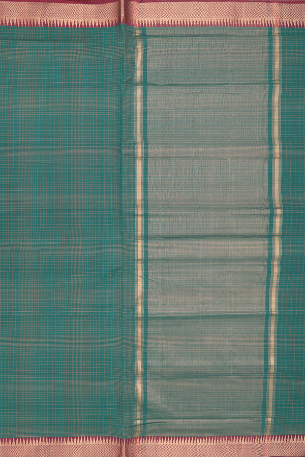 Mangalagiri Cotton Saree In Green With Checks Design