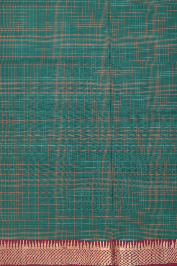 Mangalagiri Cotton Saree In Green With Checks Design