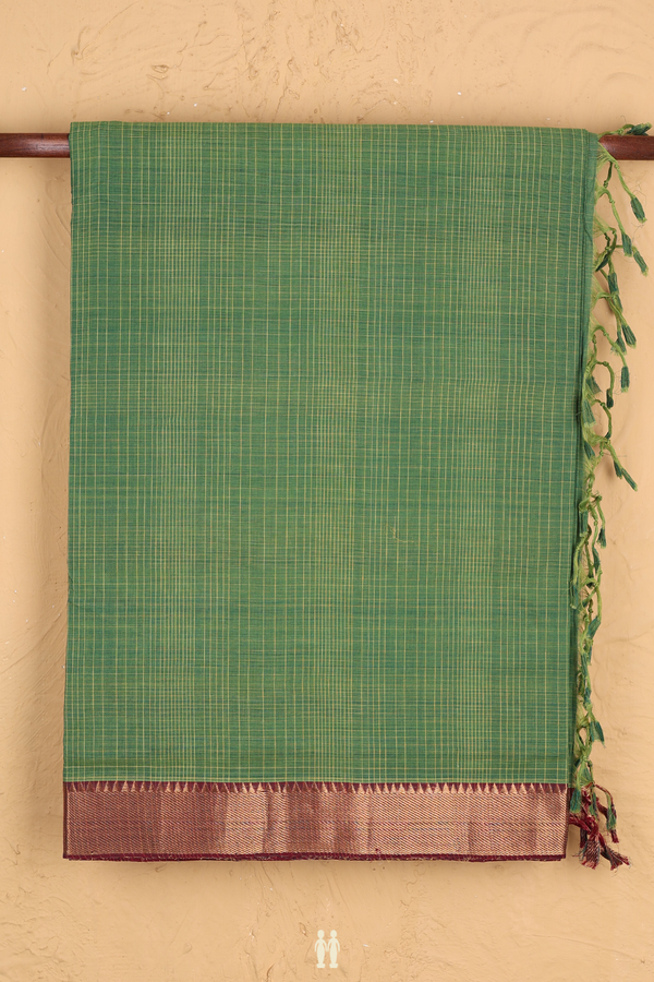 Mangalagiri Cotton Saree In Fern Green With Checks Design