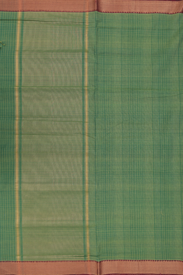 Mangalagiri Cotton Saree In Fern Green With Checks Design