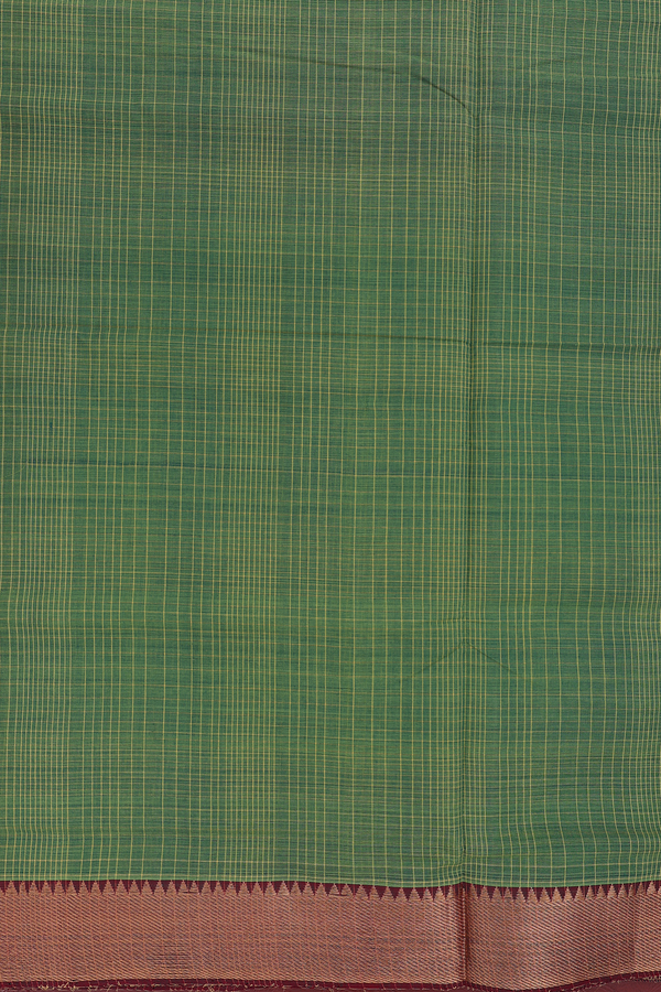 Mangalagiri Cotton Saree In Fern Green With Checks Design