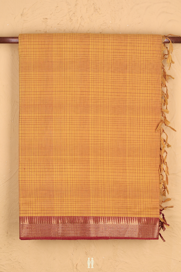 Mangalagiri Cotton Saree In Golden Yellow With Checks Design