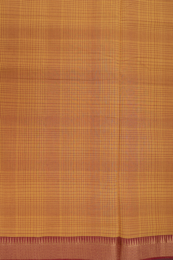 Mangalagiri Cotton Saree In Golden Yellow With Checks Design