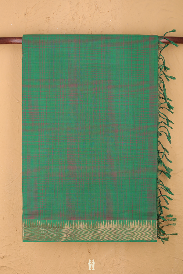Mangalagiri Cotton Saree In Green With Checks Design