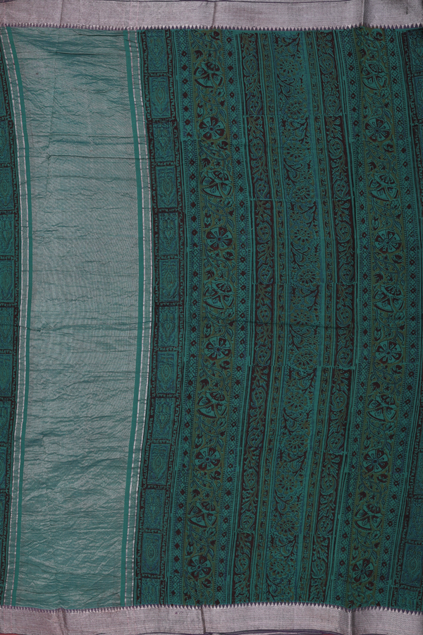 Mangalagiri Cotton Saree In Green With Floral Design