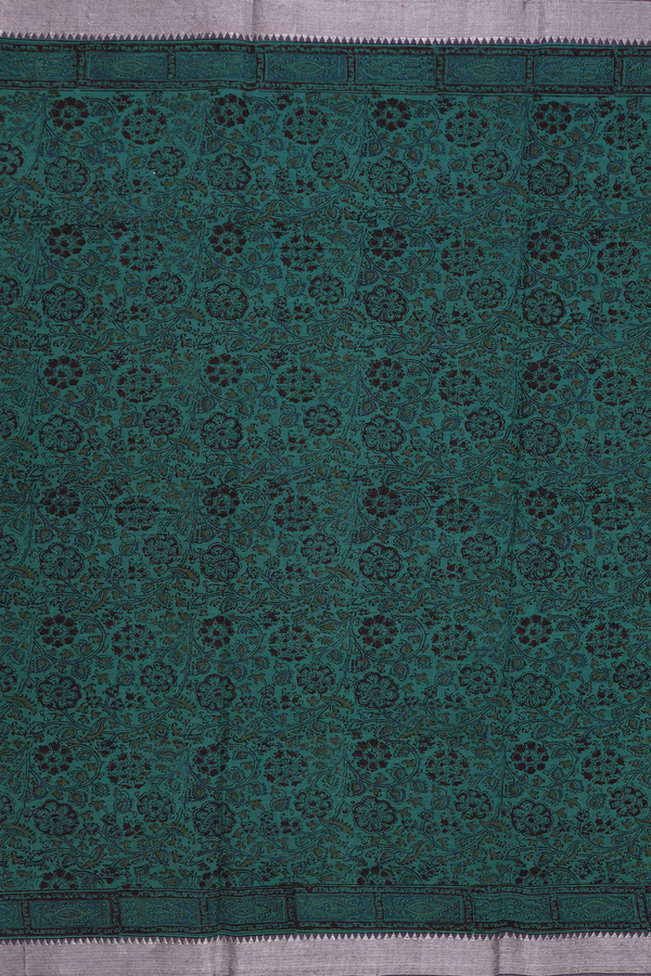 Mangalagiri Cotton Saree In Green With Floral Design