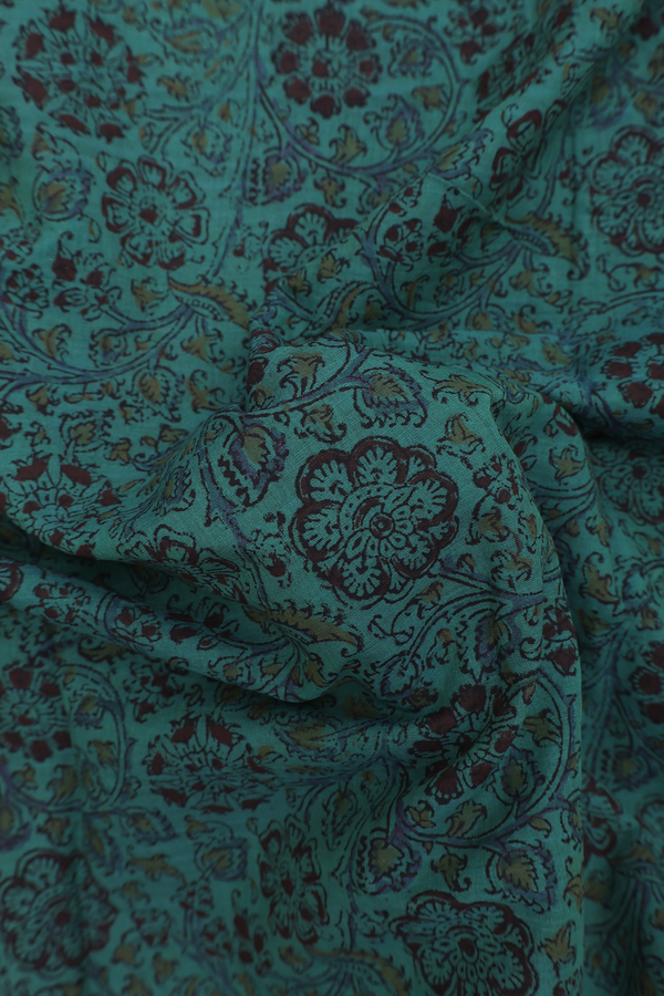 Mangalagiri Cotton Saree In Green With Floral Design