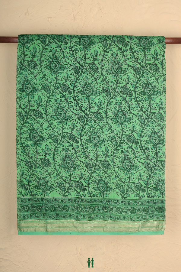 Mangalagiri Cotton Saree In Green With Floral Printed Design