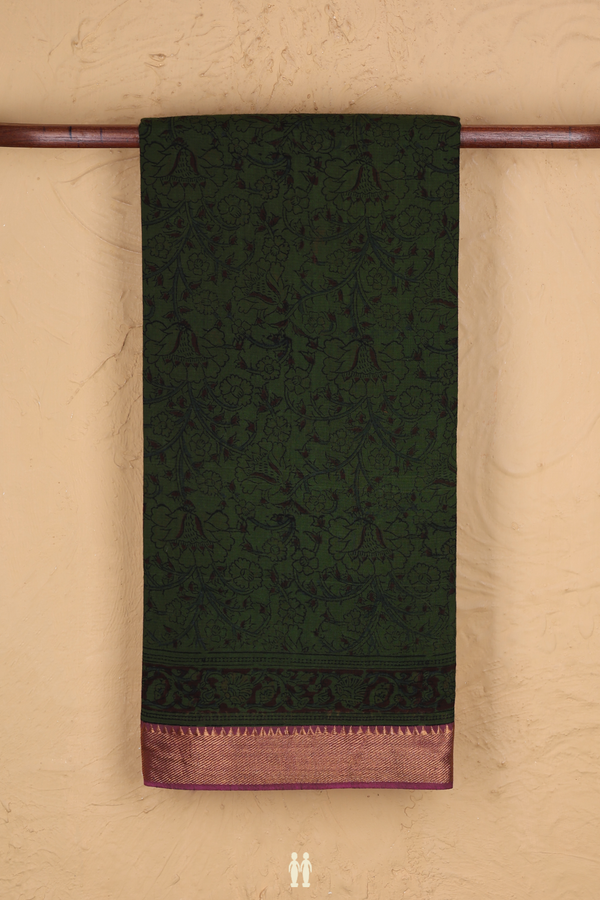 Mangalagiri Cotton Saree In Green With Printed Design