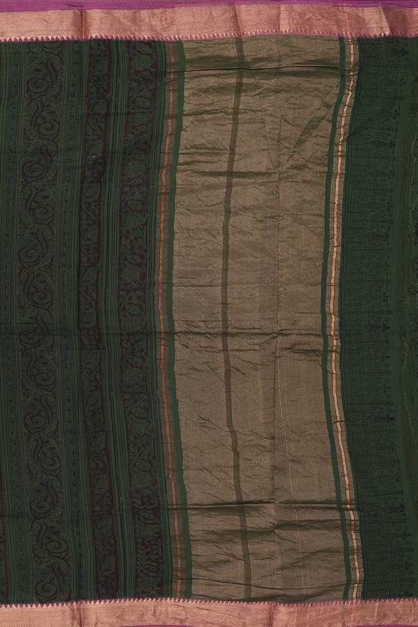 Mangalagiri Cotton Saree In Green With Printed Design