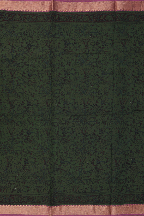 Mangalagiri Cotton Saree In Green With Printed Design