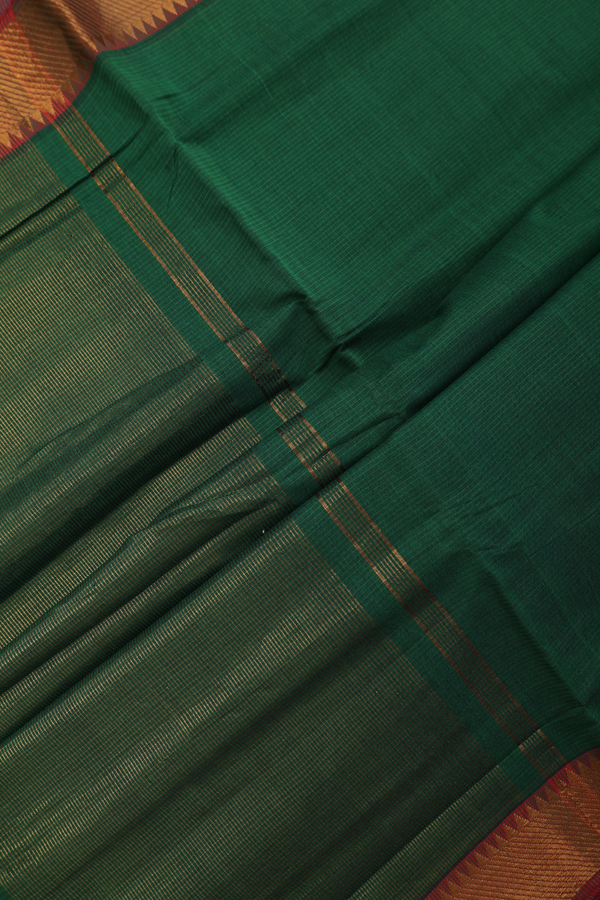 Mangalagiri Cotton Saree In Green With Self Stripes Design