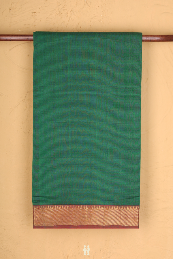 Mangalagiri Cotton Saree In Green With Self Stripes Design