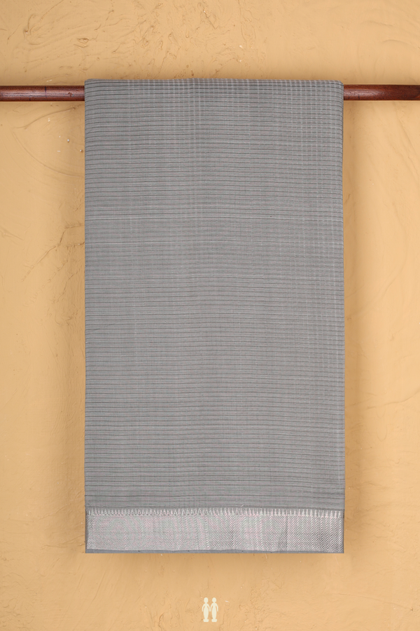 Mangalagiri Cotton Saree In Grey With Stripes Design