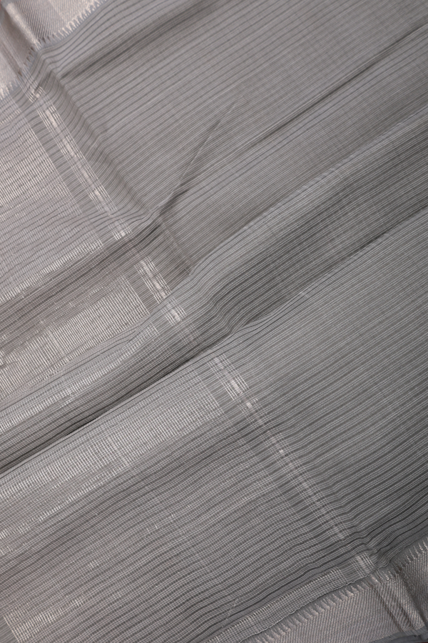 Mangalagiri Cotton Saree In Grey With Stripes Design