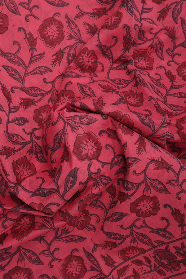 Mangalagiri Cotton Saree In Hibiscus Red With Floral Design
