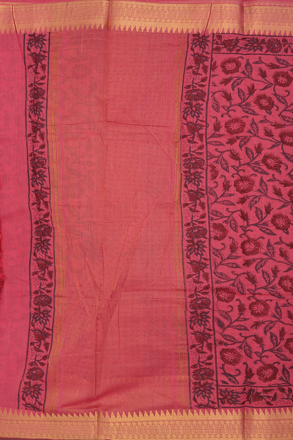 Mangalagiri Cotton Saree In Hibiscus Red With Floral Design