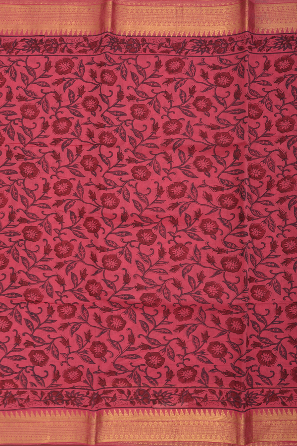 Mangalagiri Cotton Saree In Hibiscus Red With Floral Design