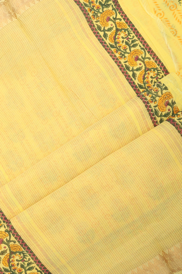 Mangalagiri Cotton Saree In Lemon Yellow With Floral Buttas