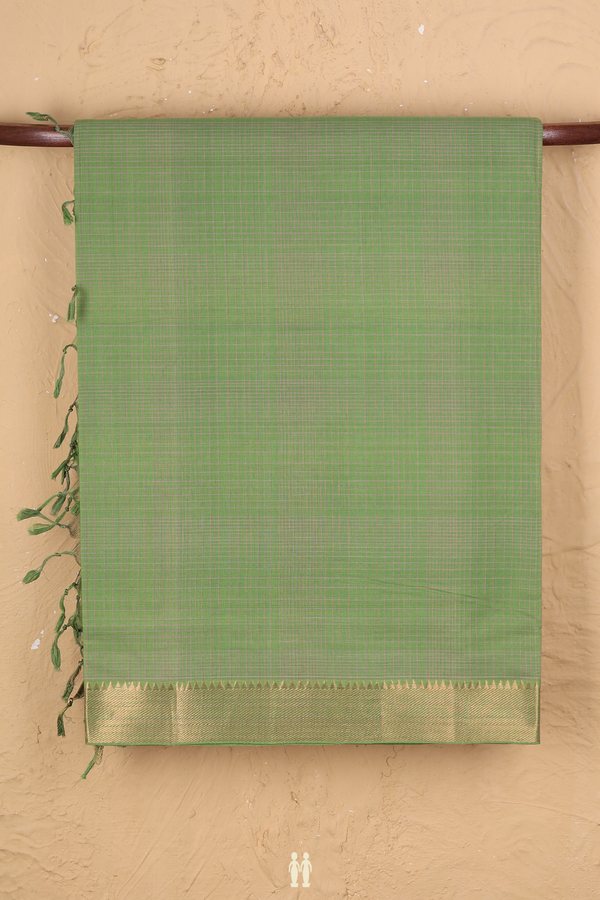 Mangalagiri Cotton Saree In Green With Checks Design