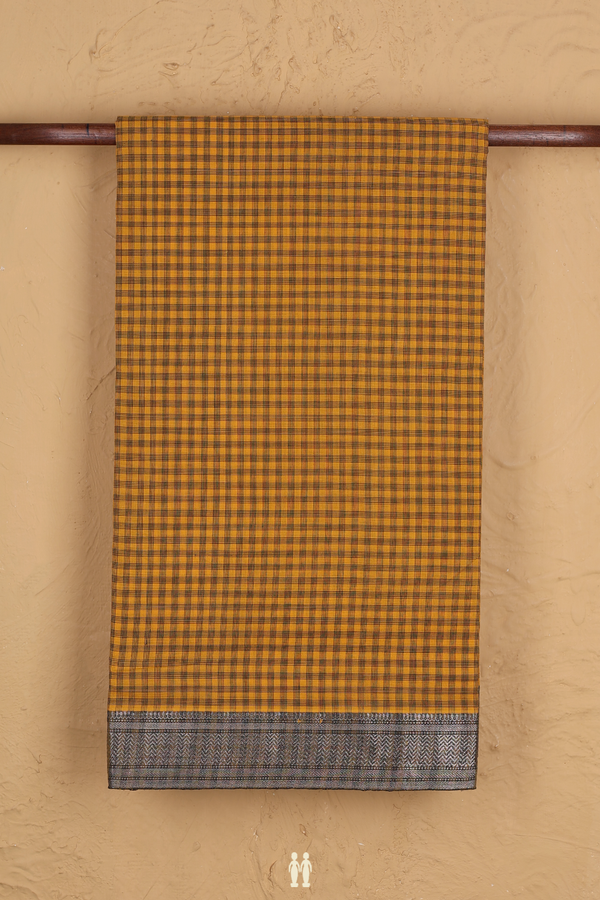 Mangalagiri Cotton Saree In Mustard Yellow With Checks Desig