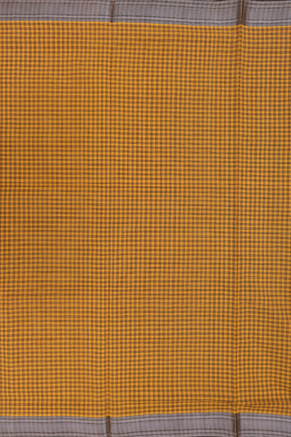 Mangalagiri Cotton Saree In Mustard Yellow With Checks Desig