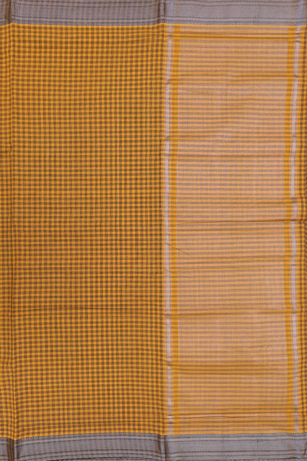 Mangalagiri Cotton Saree In Mustard Yellow With Checks Desig