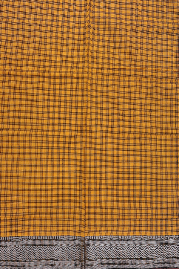 Mangalagiri Cotton Saree In Mustard Yellow With Checks Desig