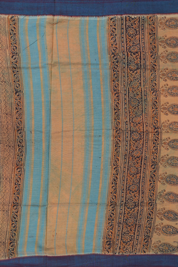 Mangalagiri Cotton Saree In Mustard Yellow With Printed Design