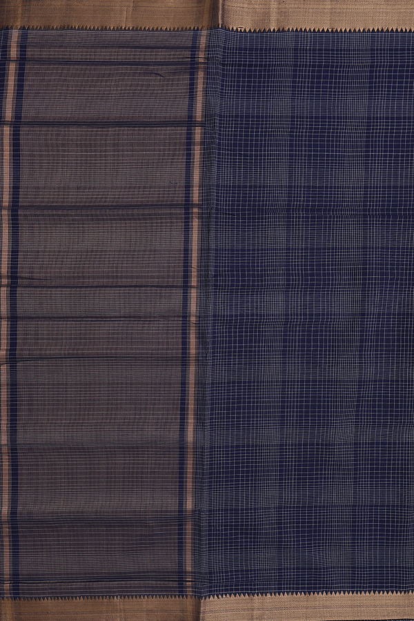 Mangalagiri Cotton Saree In Navy Blue With Checks Design