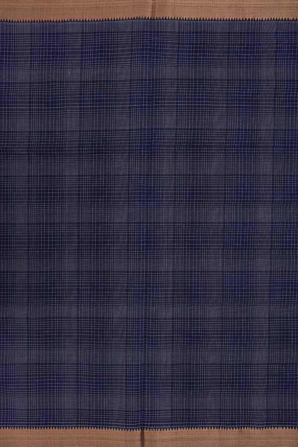 Mangalagiri Cotton Saree In Navy Blue With Checks Design