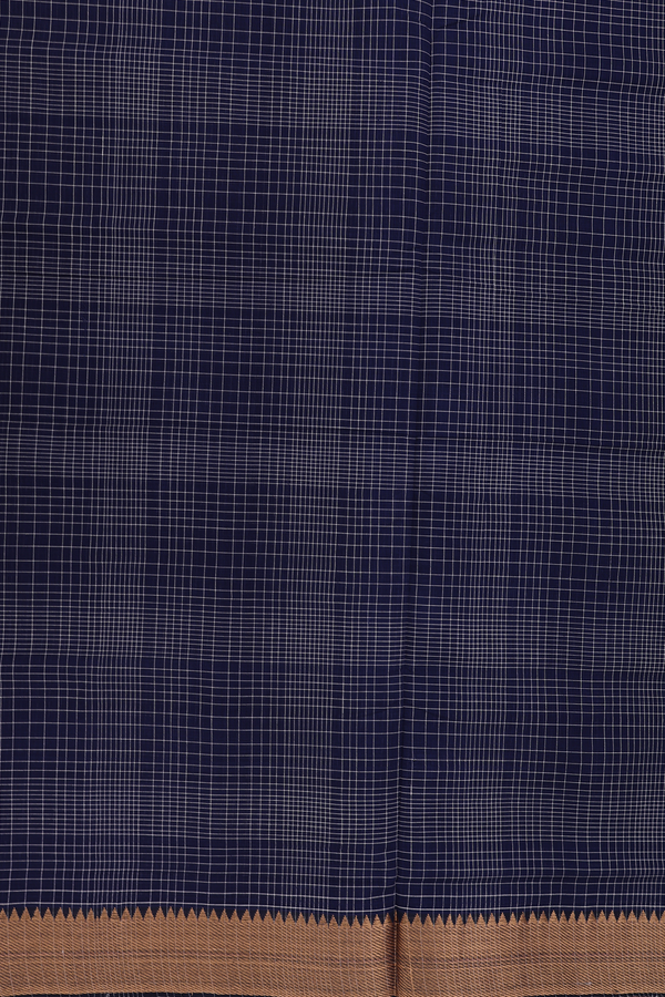 Mangalagiri Cotton Saree In Navy Blue With Checks Design