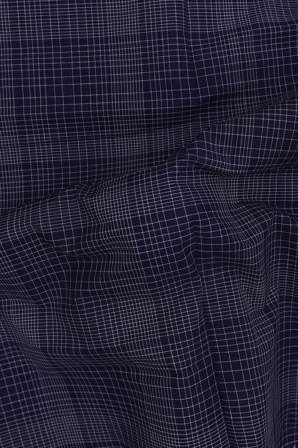 Mangalagiri Cotton Saree In Navy Blue With Checks Design