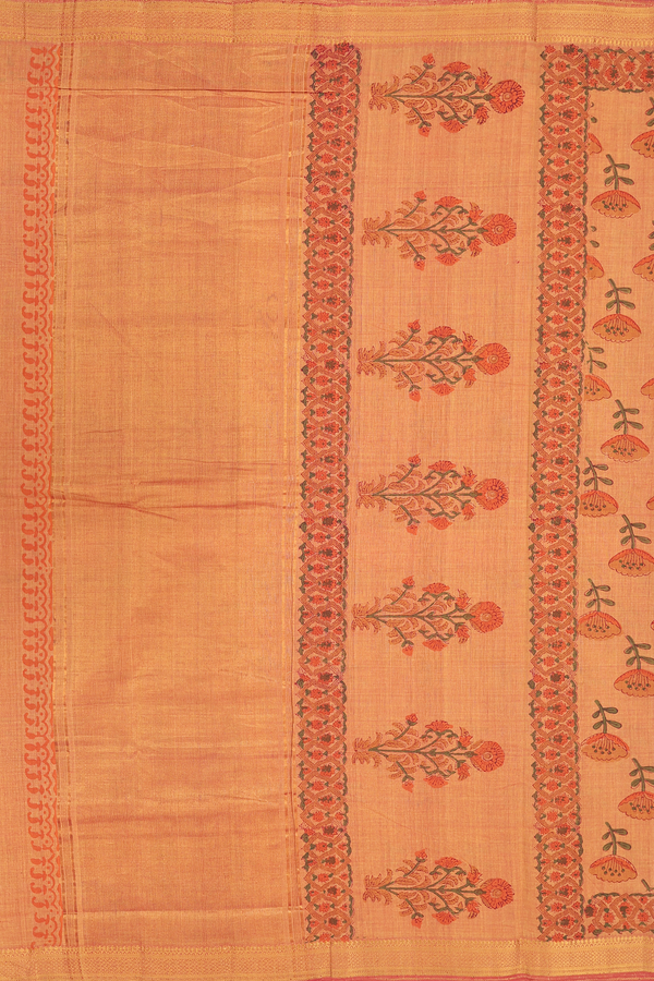 Mangalagiri Cotton Saree In Ochre Orange With Floral Design