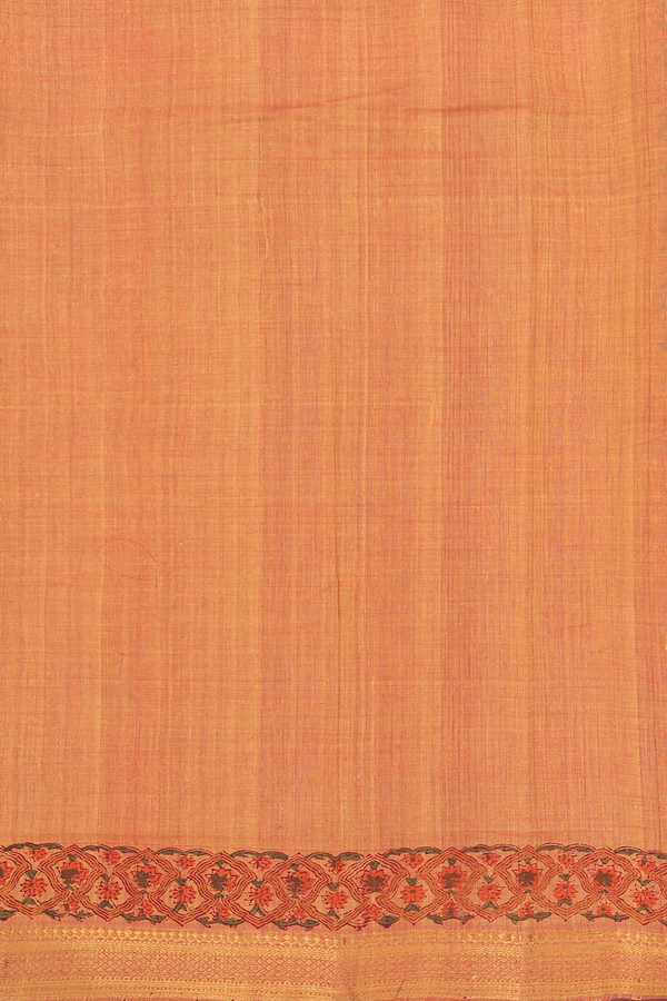 Mangalagiri Cotton Saree In Ochre Orange With Floral Design
