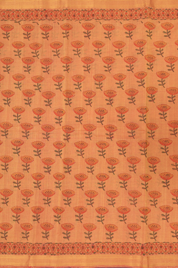 Mangalagiri Cotton Saree In Ochre Orange With Floral Design