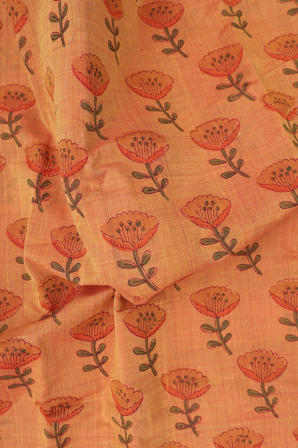 Mangalagiri Cotton Saree In Ochre Orange With Floral Design
