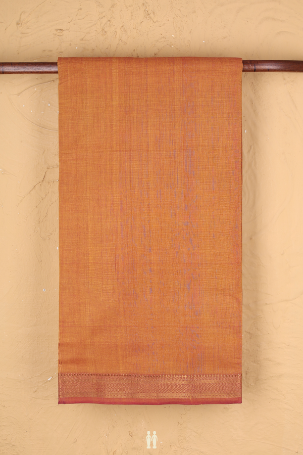 Mangalagiri Cotton Saree In Ochre Orange With Zari Border