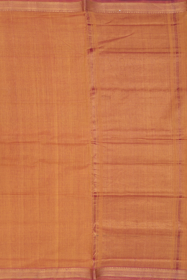 Mangalagiri Cotton Saree In Ochre Orange With Zari Border