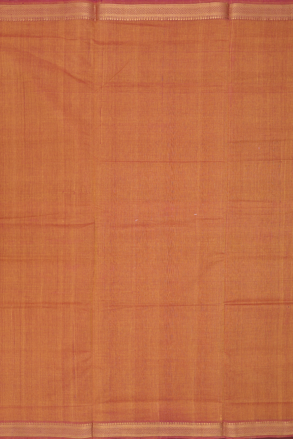 Mangalagiri Cotton Saree In Ochre Orange With Zari Border