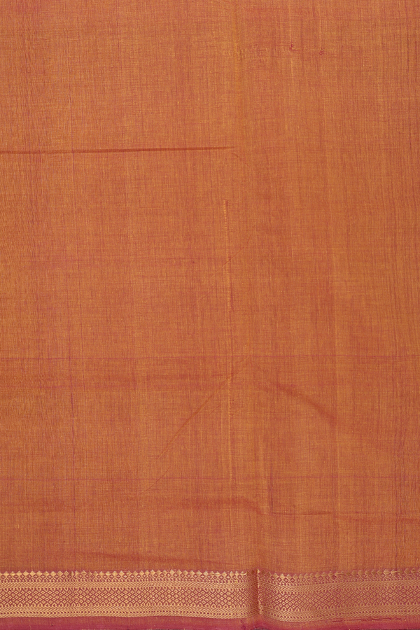 Mangalagiri Cotton Saree In Ochre Orange With Zari Border