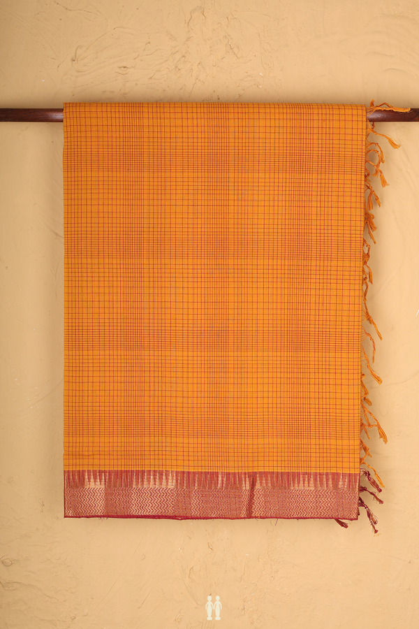 Mangalagiri Cotton Saree In Orange With Checks Design