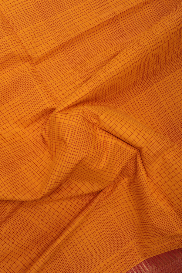 Mangalagiri Cotton Saree In Orange With Checks Design