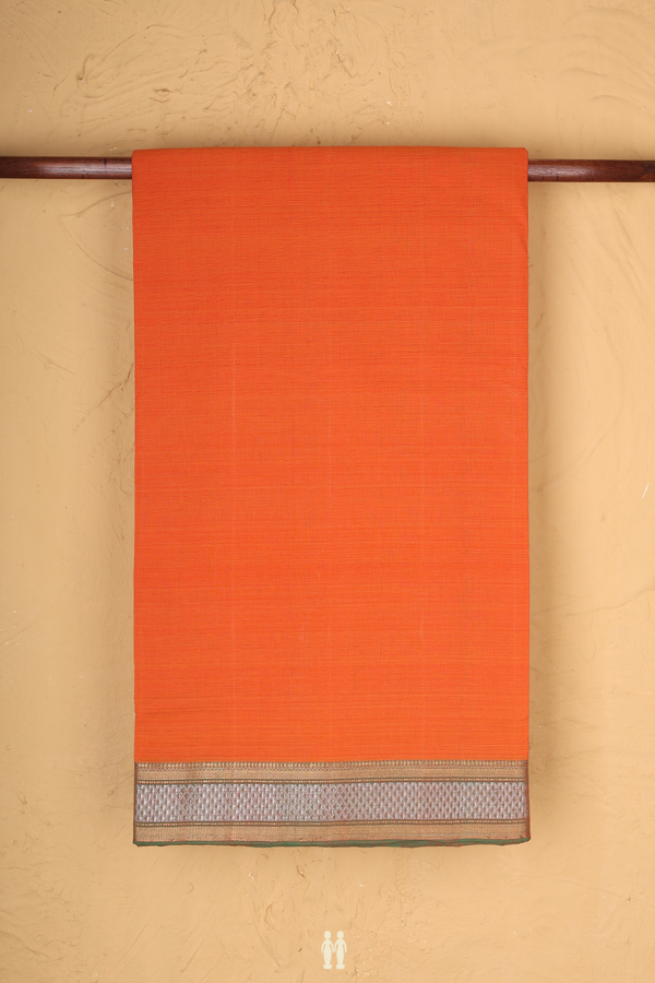 Mangalagiri Cotton Saree In Orange With Contrast Border