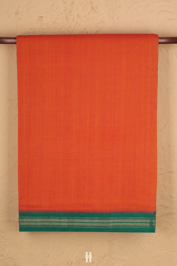 Mangalagiri Cotton Saree In Orange With Contrast Border